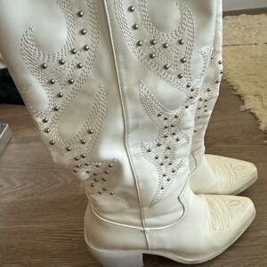 White Embellished Cowboy Boots